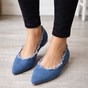 Rampage NEW Casie Y2K Revival  Denim Frayed Pointy Toe Flats 8M